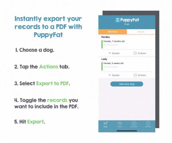 Export your records to a PDF with PuppyFat.gif
